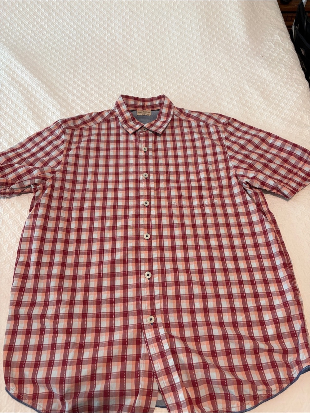 Tommy Bahama Red and White Plaid Short-Sleeve Button-Down Shirt